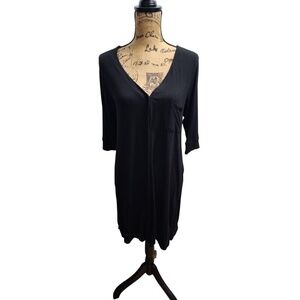DKNY Black V-Neck Knit Dress‎ Casual 3/4 Sleeve Pocket Front Size M